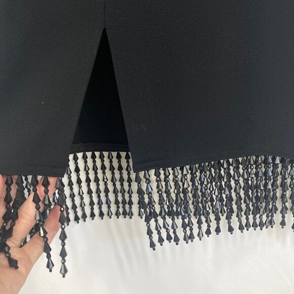 A.J. Bari Vintage Black Midi Cocktail Dress Beaded Detail Size 4 Long Sleeve - Picture 3 of 14